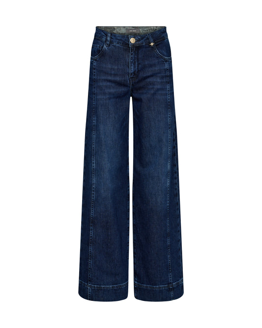 Wide leg dark wash jean with front seam detail