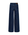 Rear view of wide leg jean with front seam