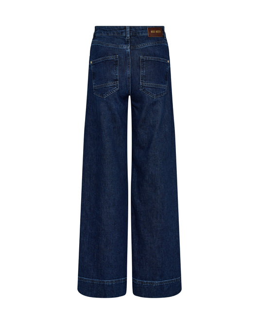 Rear view of wide leg jean with front seam