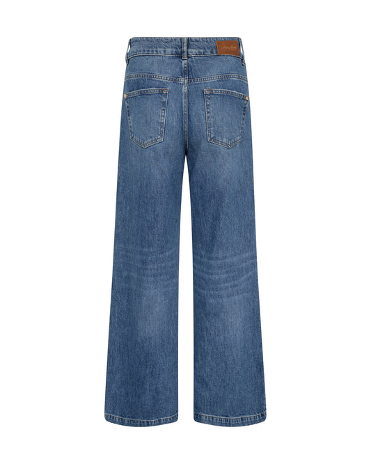 Rear view of high waisted wide leg jeans