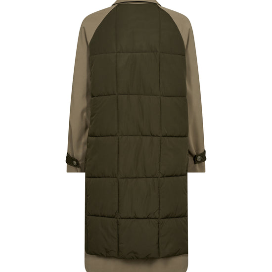 rear view of the coat with the padded panel