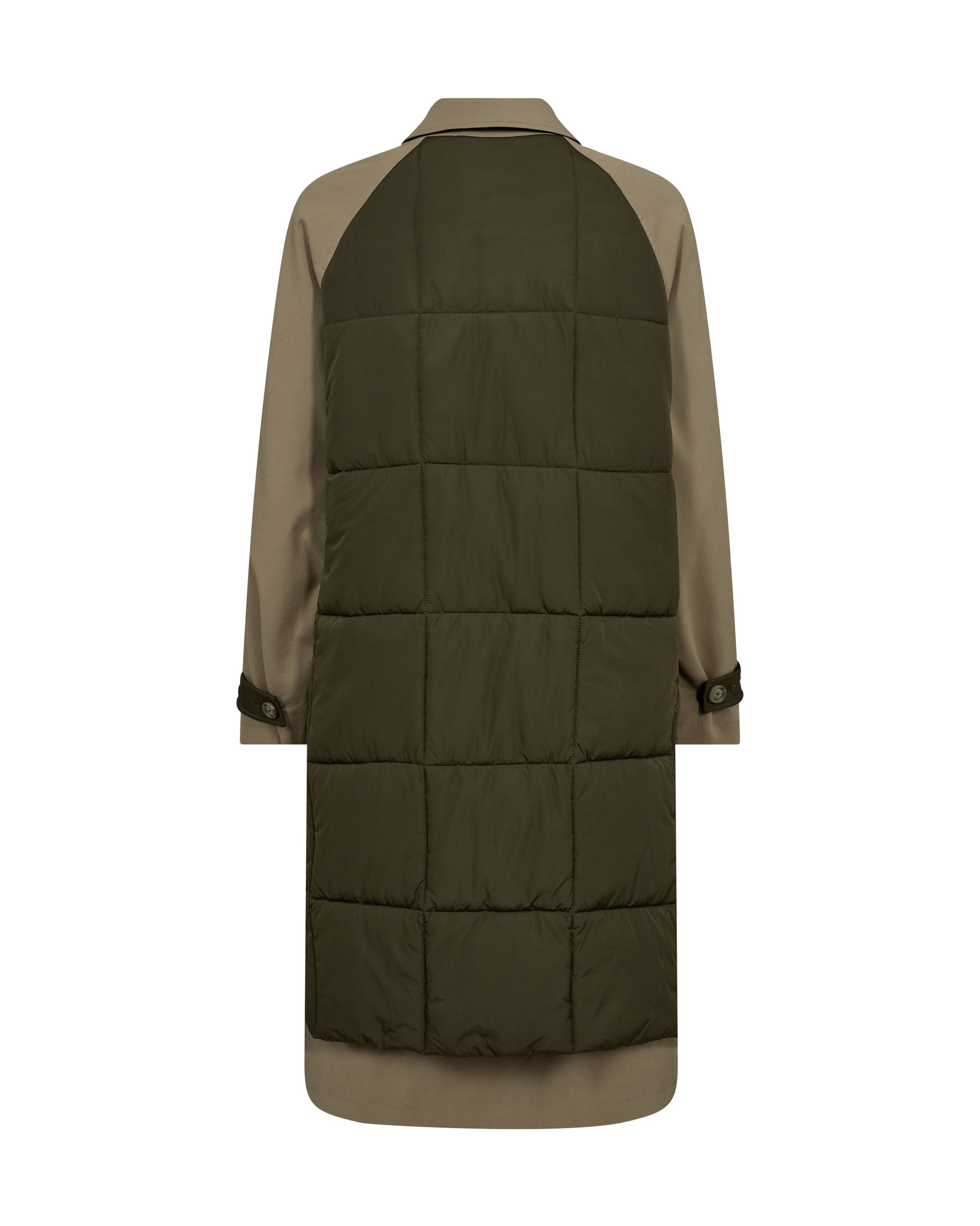 rear view of the coat with the padded panel