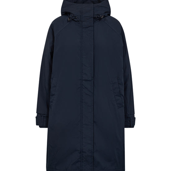 Navy insulated parker with a hood