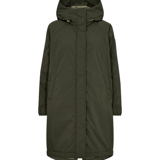 insulated forest green parka with a hood