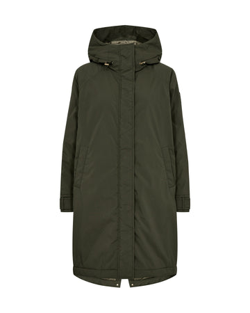 insulated forest green parka with a hood