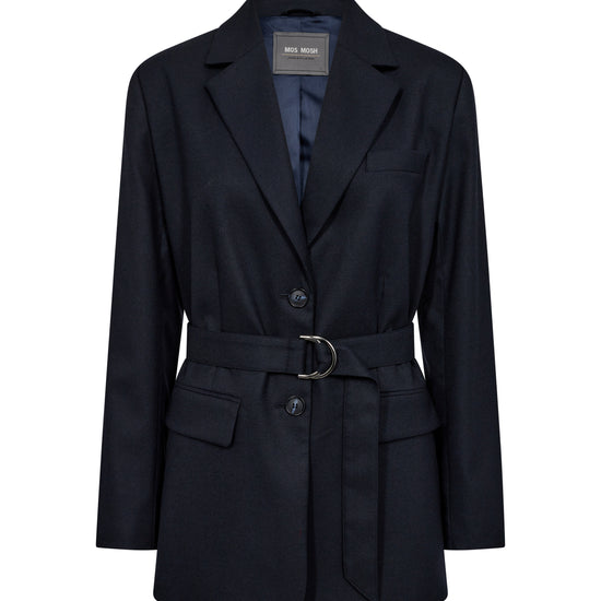 navy blue single breasted blazer with optional belt 