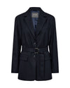 navy blue single breasted blazer with optional belt 