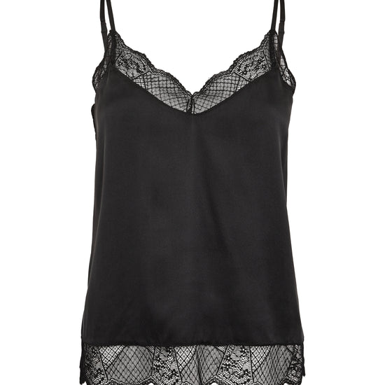 Lace trimmed camisole with adjustable straps in black