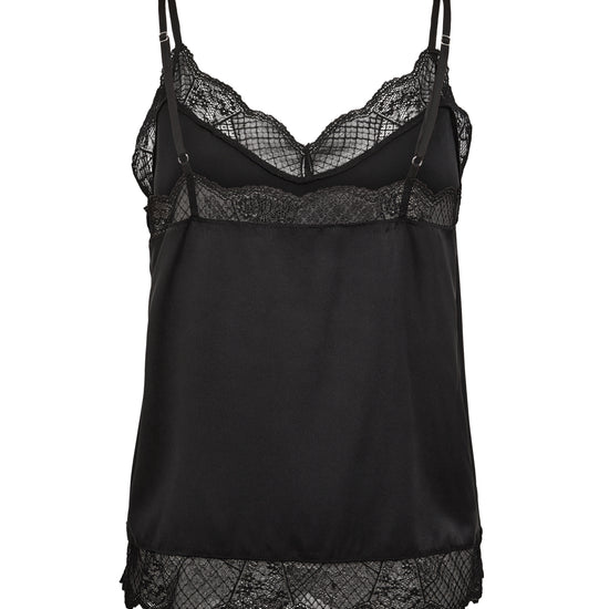 Rear view of Lace trimmed camisole with adjustable straps in black