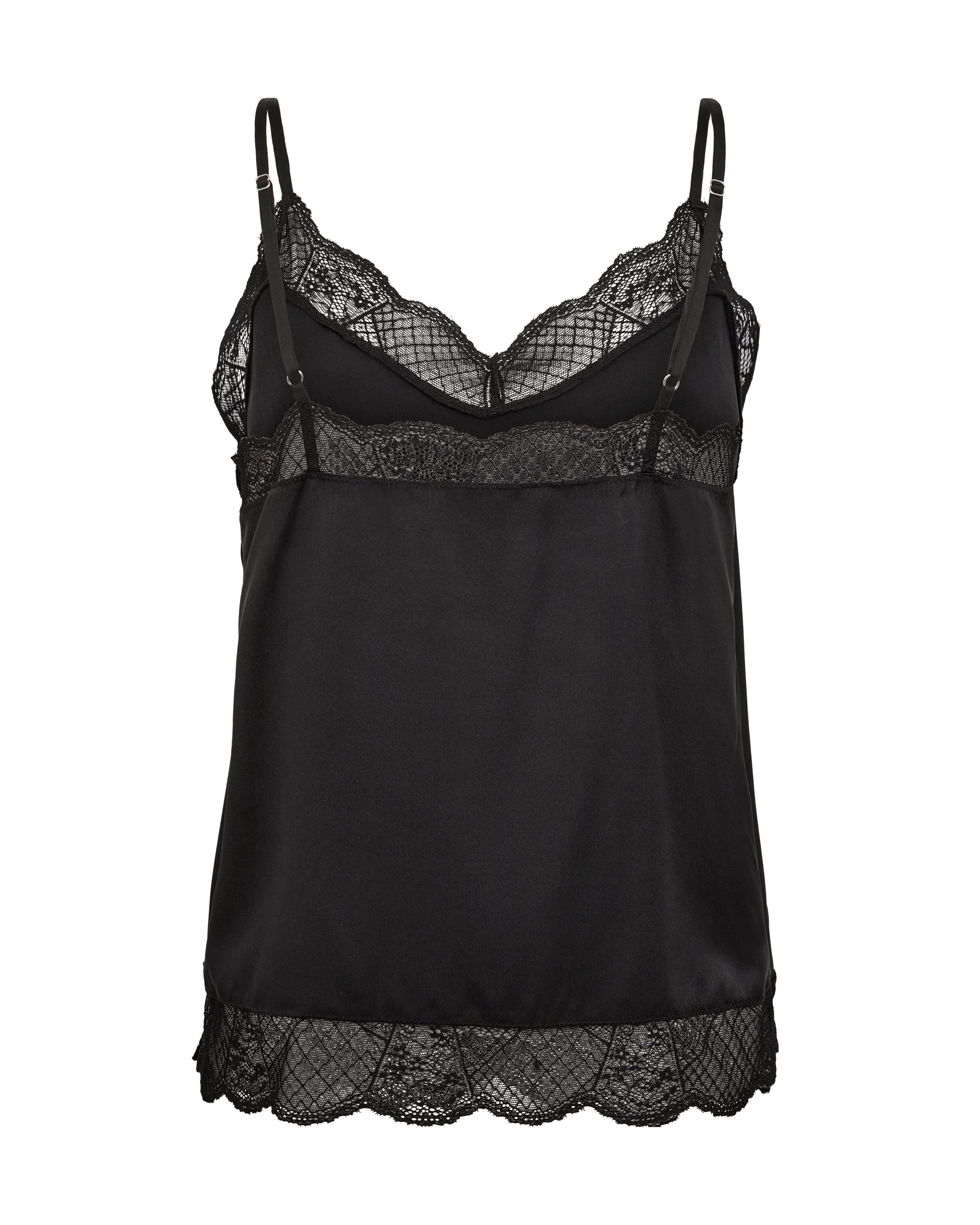 Rear view of Lace trimmed camisole with adjustable straps in black