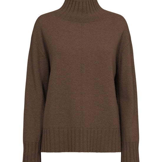 High neck cashmere jumper in warm brown