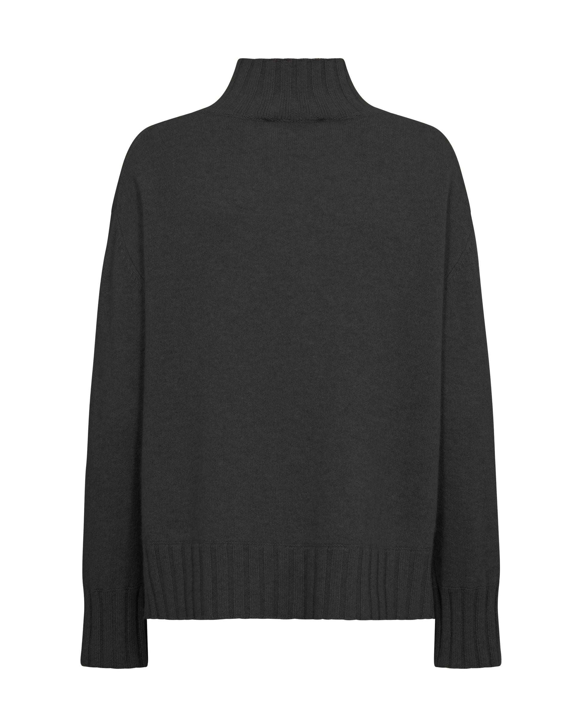 Rear view of black high neck cashmere jumper