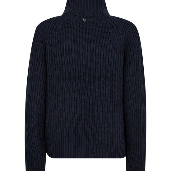 navy ribbed high neck jumper rear view 