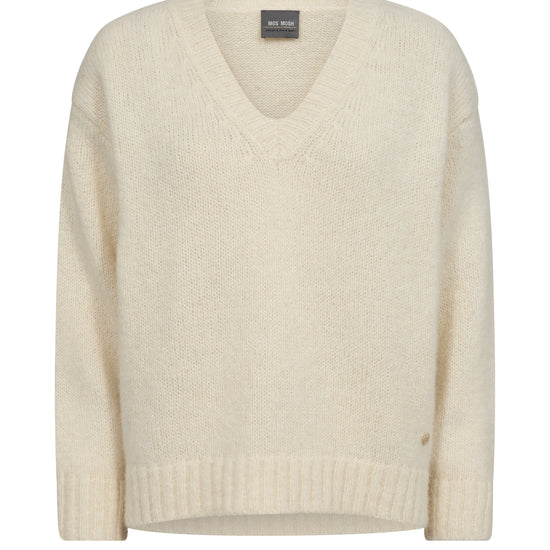 Relaxed fit ecru knit with a V neck