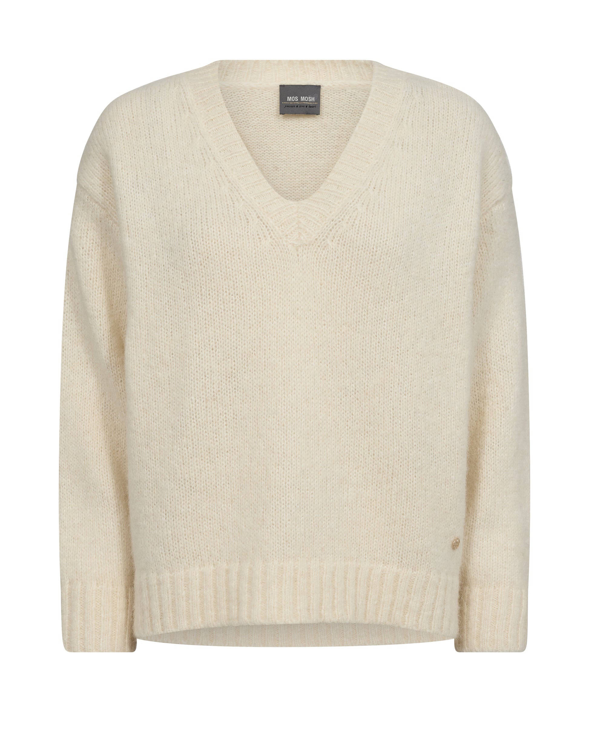 Relaxed fit ecru knit with a V neck