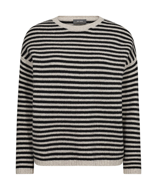 Stripey boxy fit wool jumper in black and ecru