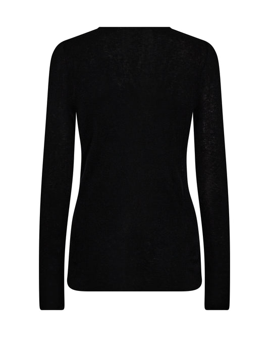 fine 100%wool black long sleeve roundneck jumper rear view