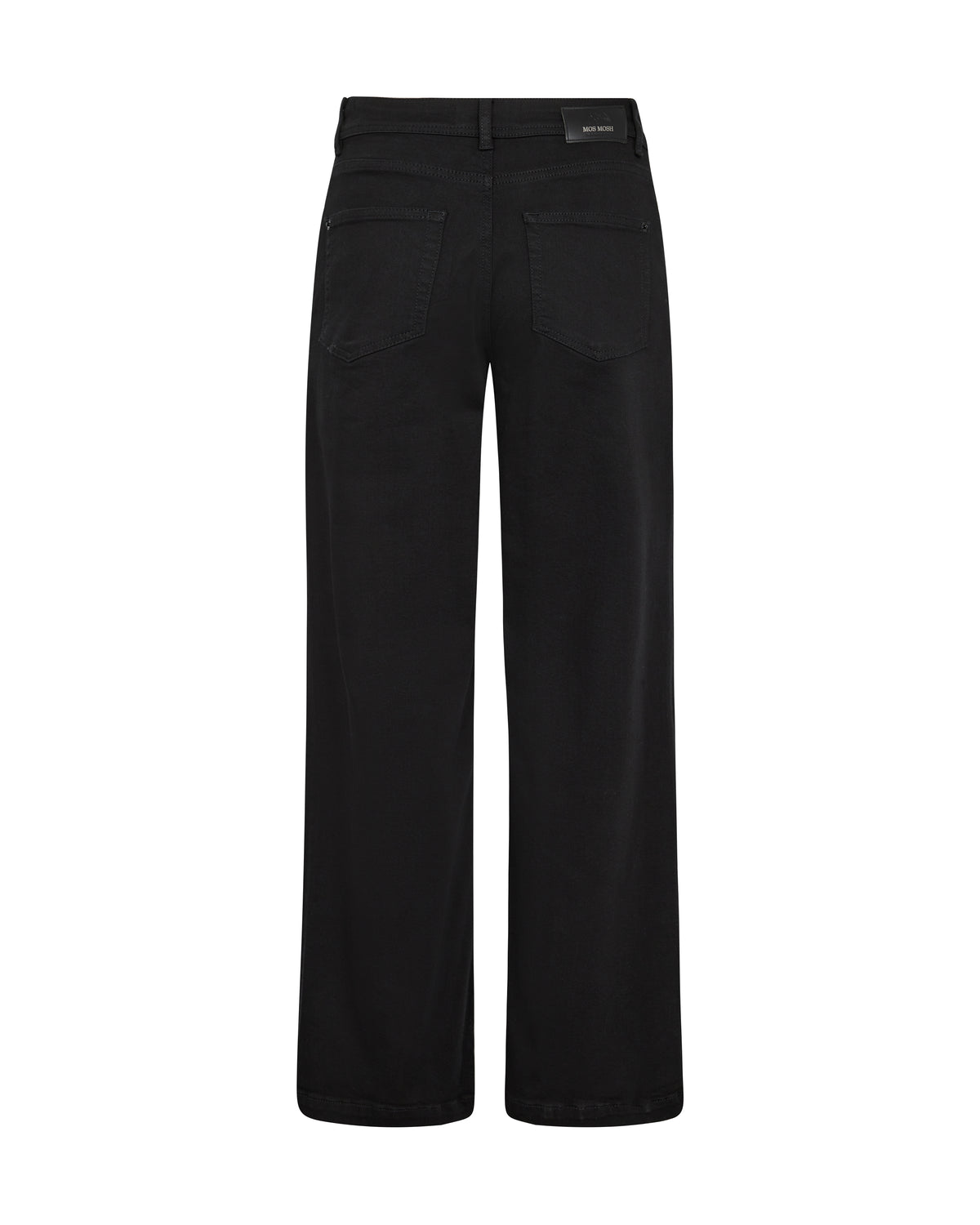 straight wide leg high rise black jeans rear view 