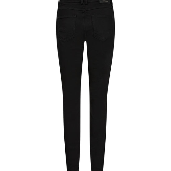 black skinny jeans with high rise and black hardware  rear view 