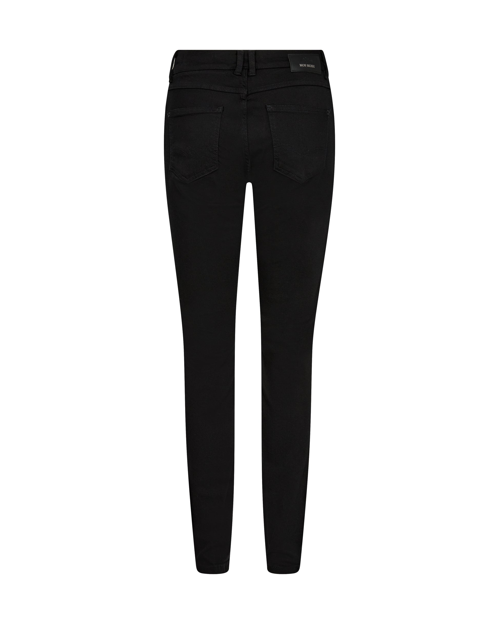 black skinny jeans with high rise and black hardware  rear view 