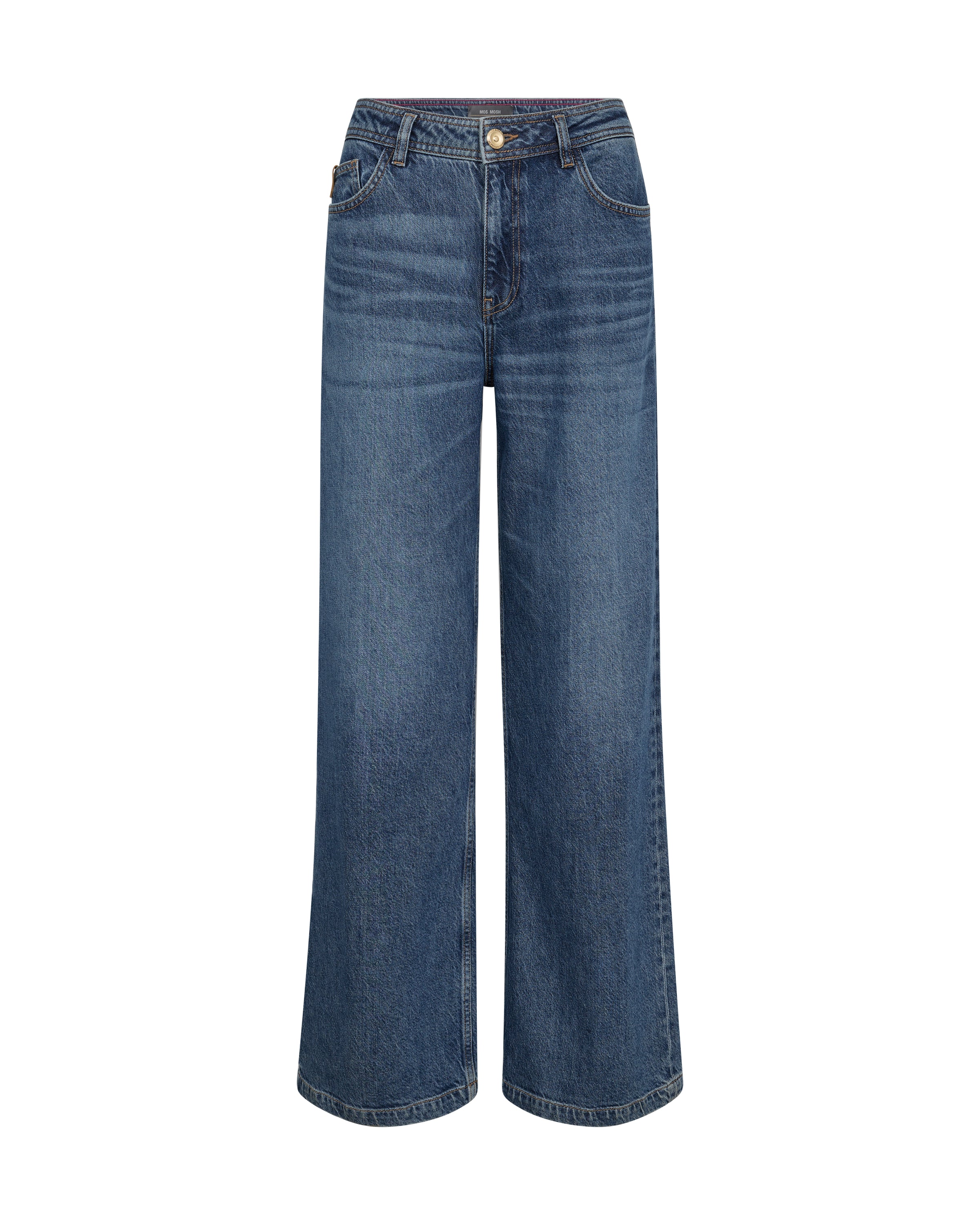 High waisted mid wash wide leg jeans