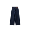 WIde leg dark blue wash jeans with 70's inspired patch pocket design