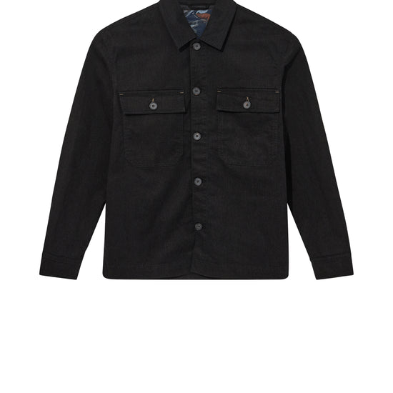 black overshirt with buttoned chest pockets and point collar 