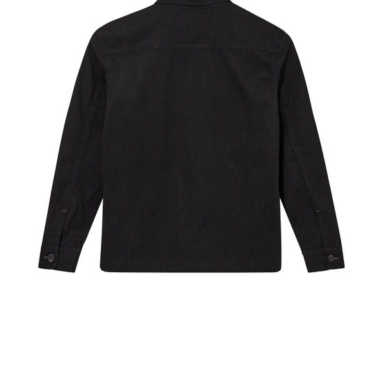 black overshirt with buttoned chest pockets and point collar  rear view 