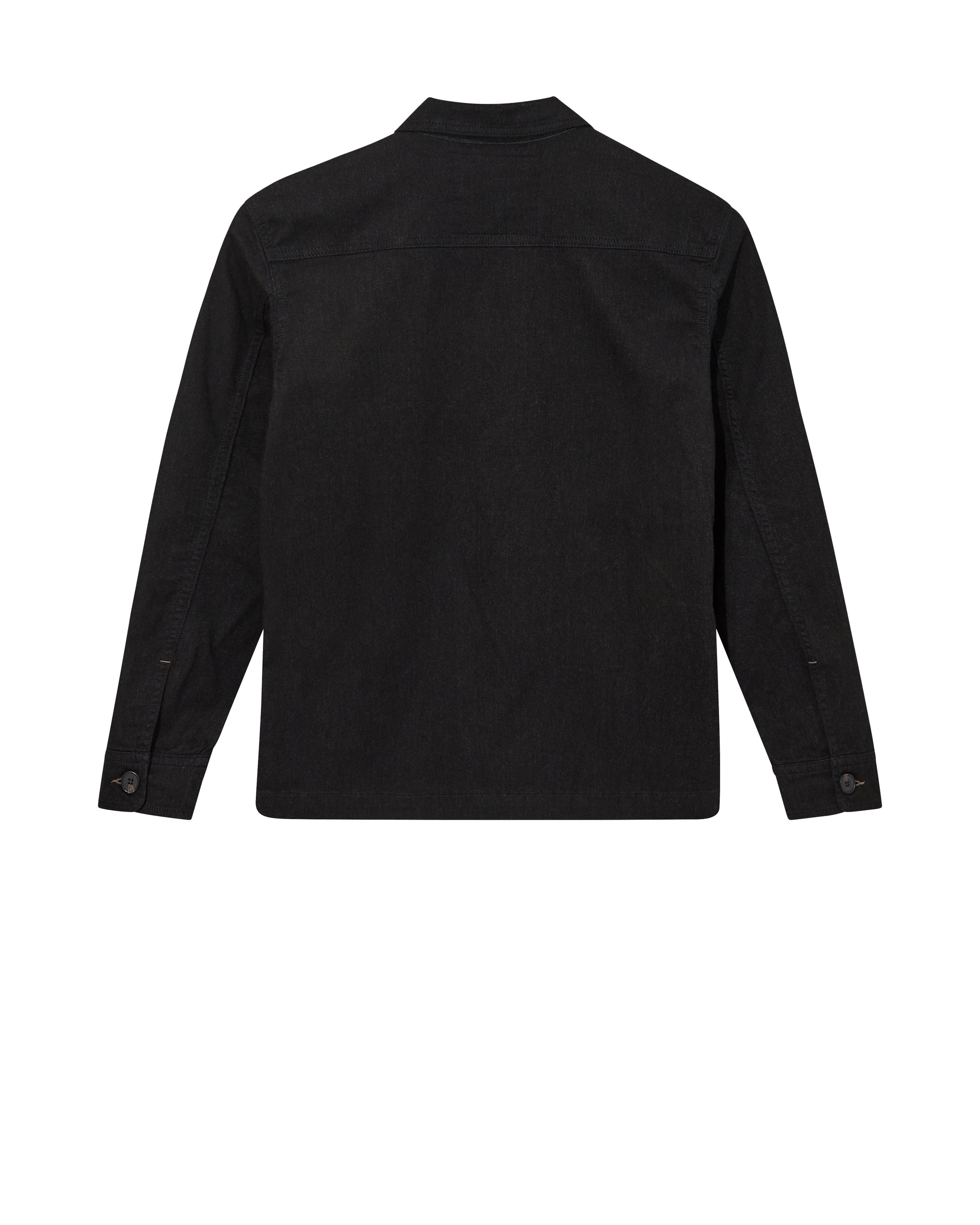 black overshirt with buttoned chest pockets and point collar  rear view 