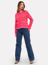 pink check cashmere jumper with 2 front pockets and frayed edge cuffs, neck and hemline