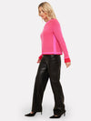 pink and red rib round neck cashmere jumper model shot