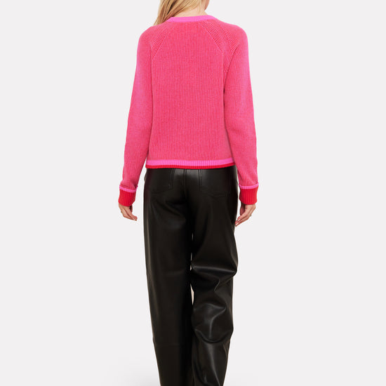 pink and red rib round neck cashmere jumper rear view