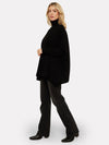 black cashmere poncho with turtle neck and ribbed sleeves 