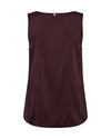 Brown sleeveless silk top on a white background