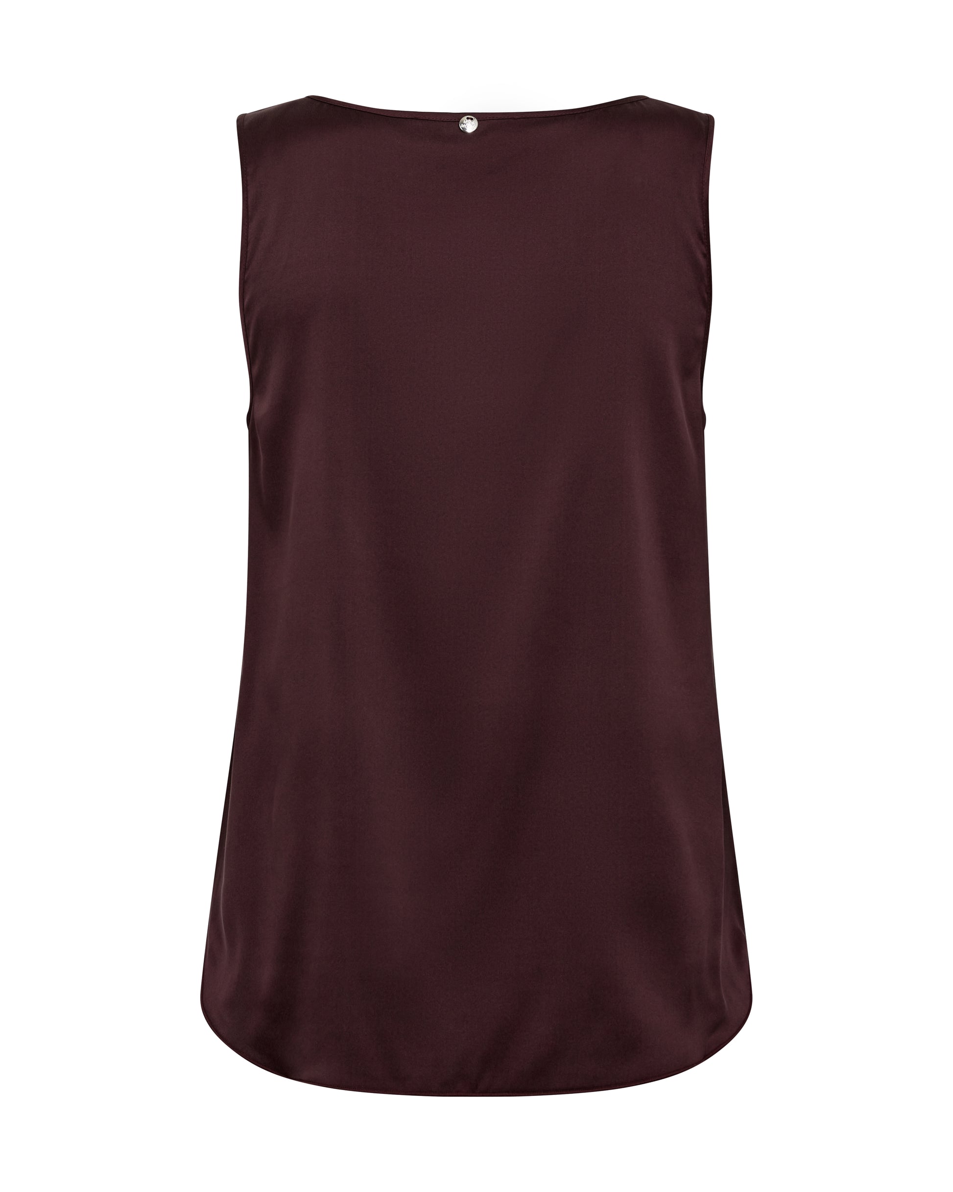 Brown sleeveless silk top on a white background
