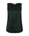 Dark green silk sleeveless top on a white background