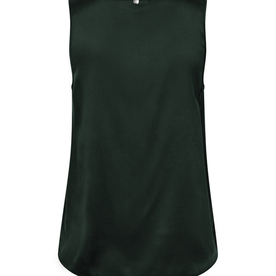 Dark green silk sleeveless top on a white background