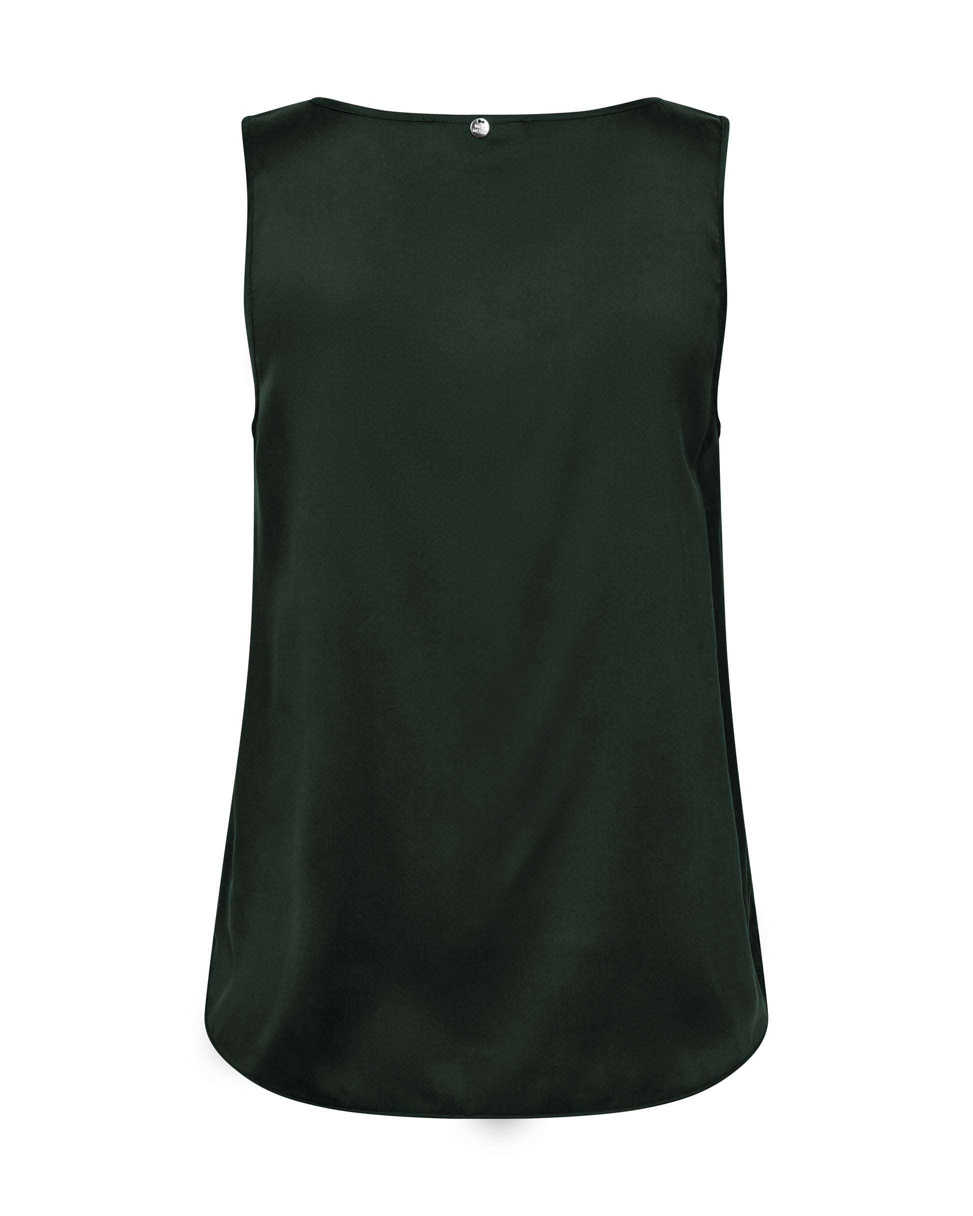 Dark green silk sleeveless top on a white background