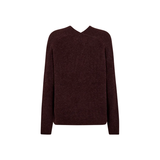 deep bordeaux v neck jumper from mos mosh rear view