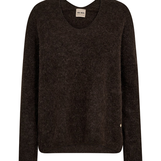 oversized wool mix v neck dark brown jumper