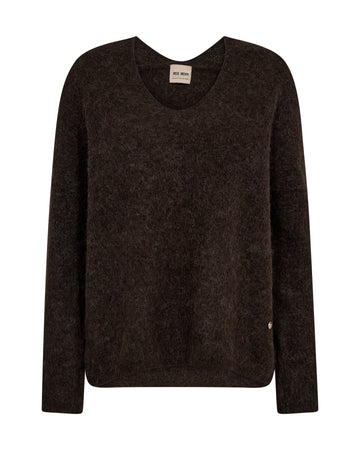 oversized wool mix v neck dark brown jumper