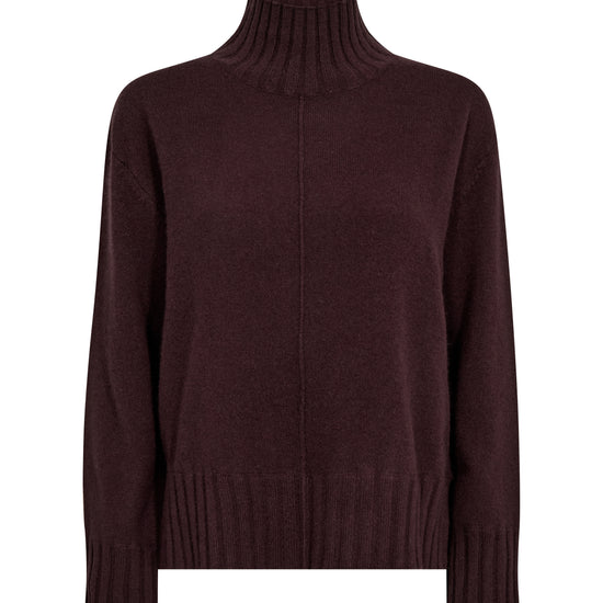 Brown cashmere turtleneck sweater on a white background