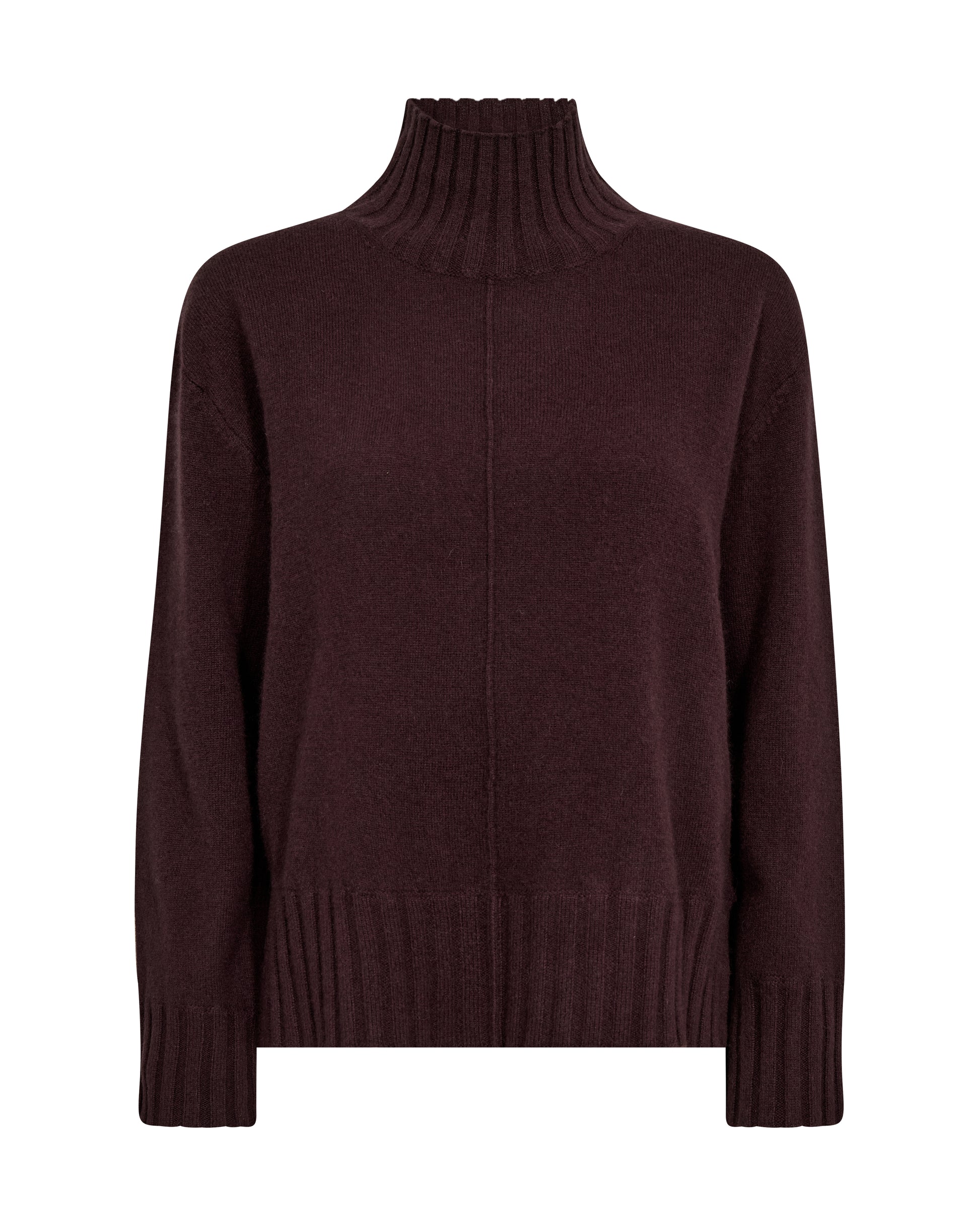 Brown cashmere turtleneck sweater on a white background