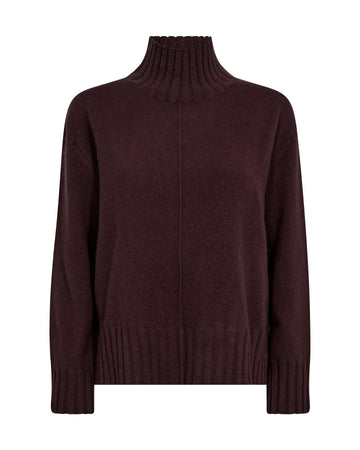 Brown cashmere turtleneck sweater on a white background