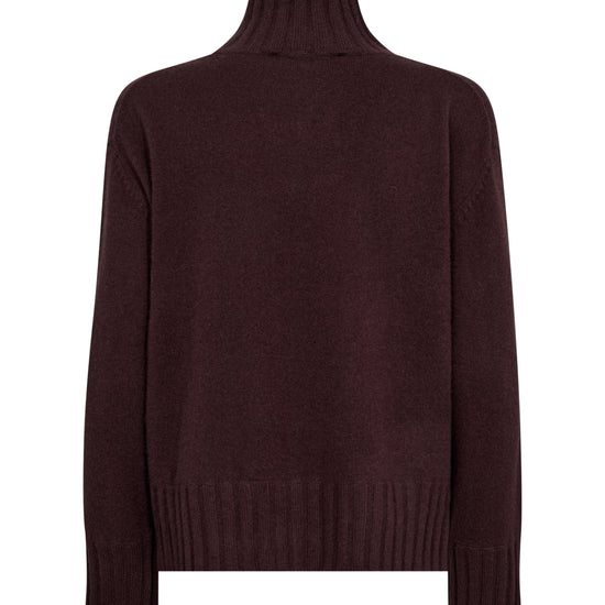 Brown cashmere turtleneck sweater on a white background