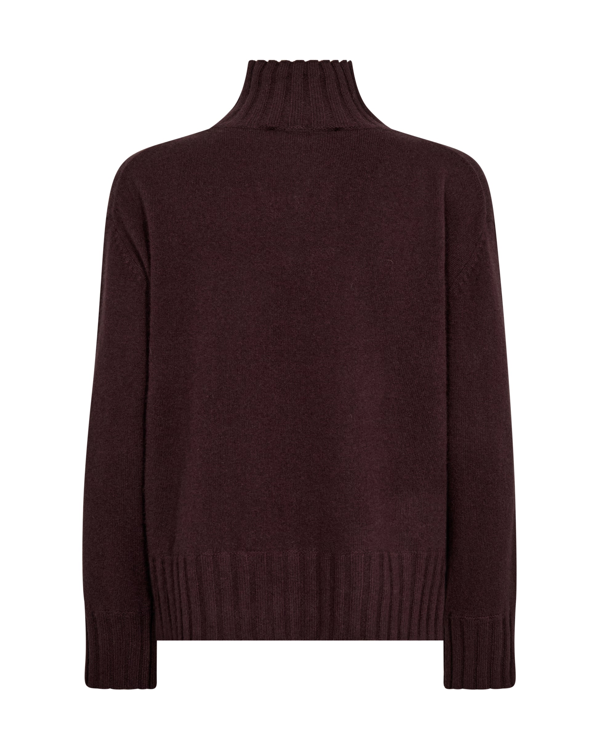 Brown cashmere turtleneck sweater on a white background