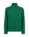 Green cashmere sweater with a high collar on a white background