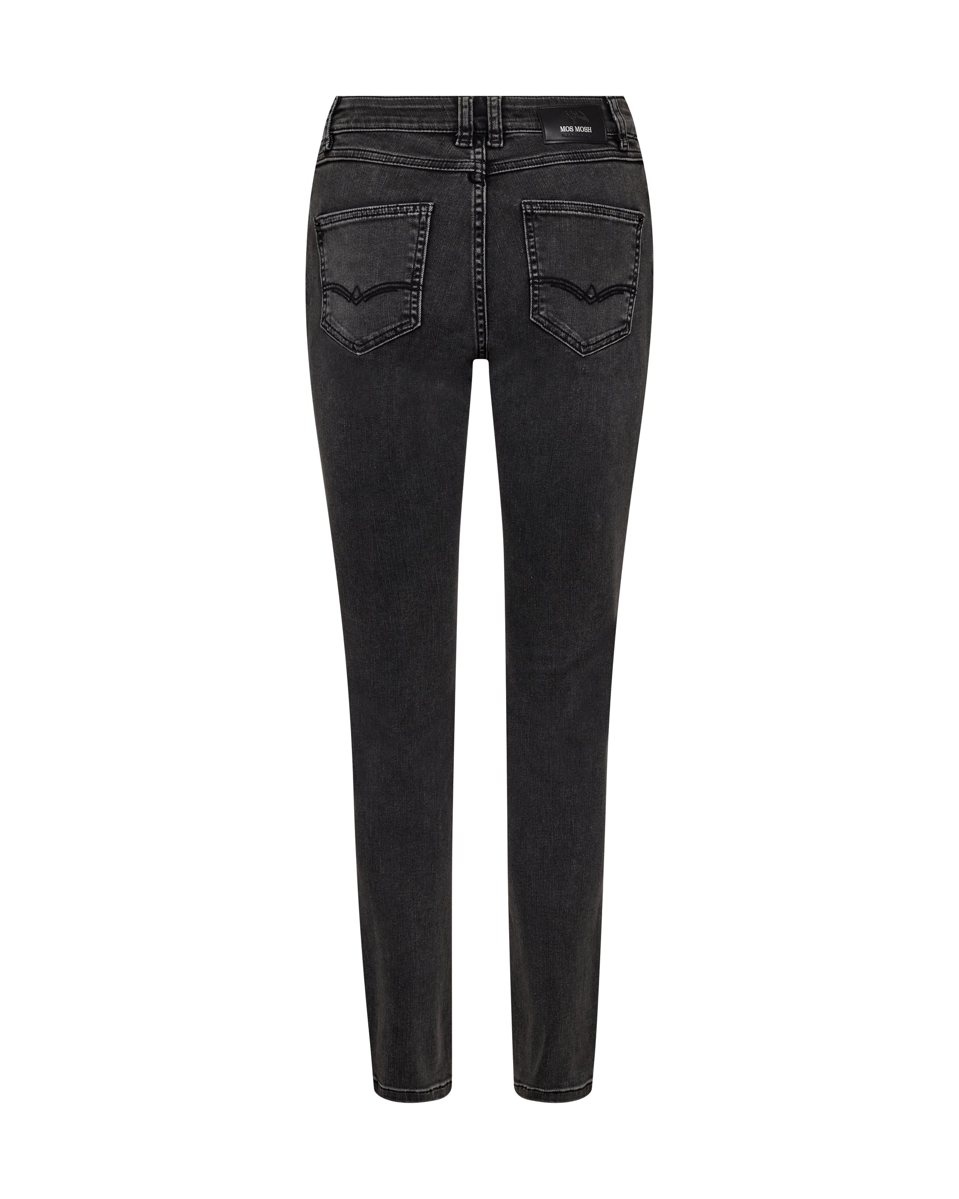 Grey jeans rear view on a white background