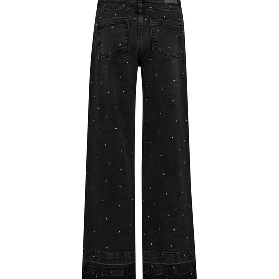 wide leg dark grey jeans with studs all over rear view