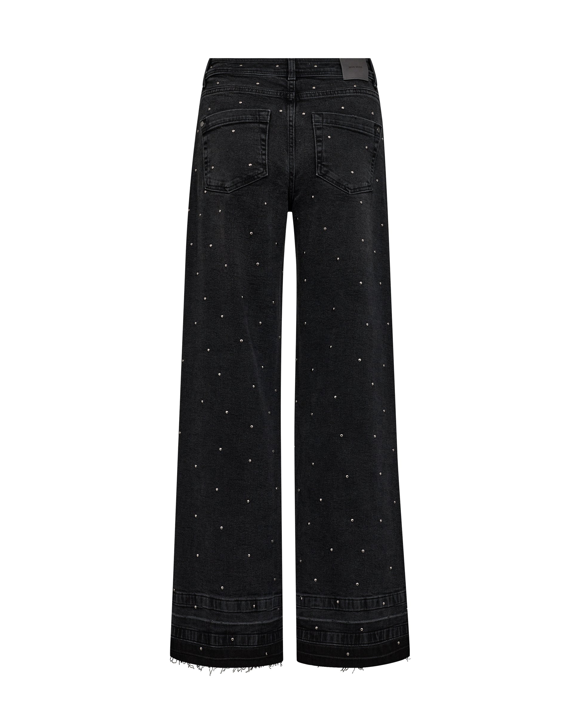 wide leg dark grey jeans with studs all over rear view